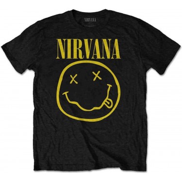 Nirvana Unisex T-Shirt: Yellow Smiley - Black