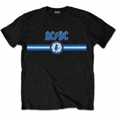 AC/DC Unisex T-Shirt: Blue Logo & Stripe (Small)