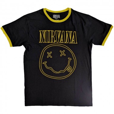 Nirvana Unisex Ringer T-Shirt: Outline Happy Face (Medium)